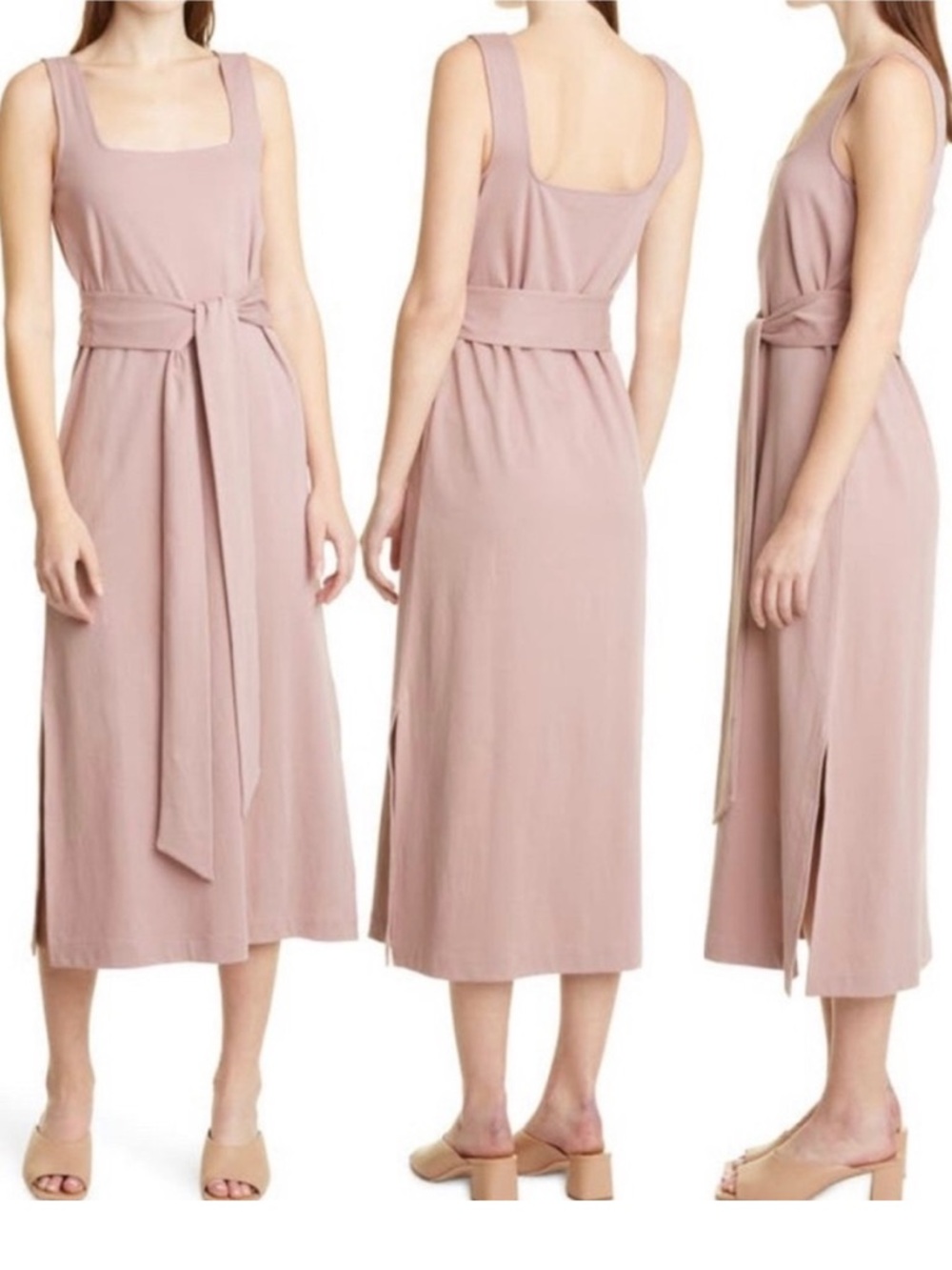 Vince NWT Mauve Pink Sleeveless Midi Dress XL Belted Minimalist